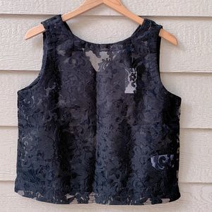 Banana Republic Lace Illusion Sheer Sleevless Top V-neck Back